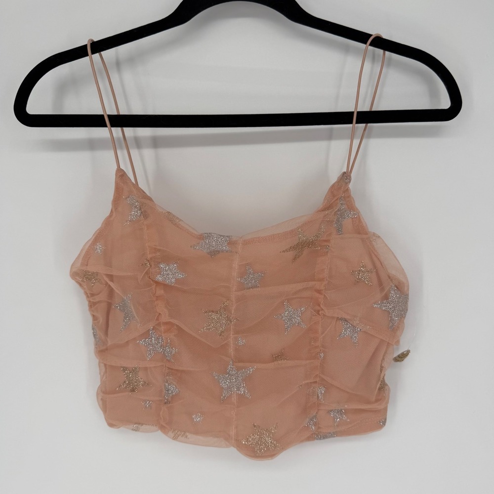 ALTAR'D STATE PINK SPARKLE STAR CROP TOP TANK SMALL FAIRYCORE CELESTIAL WHIMSY